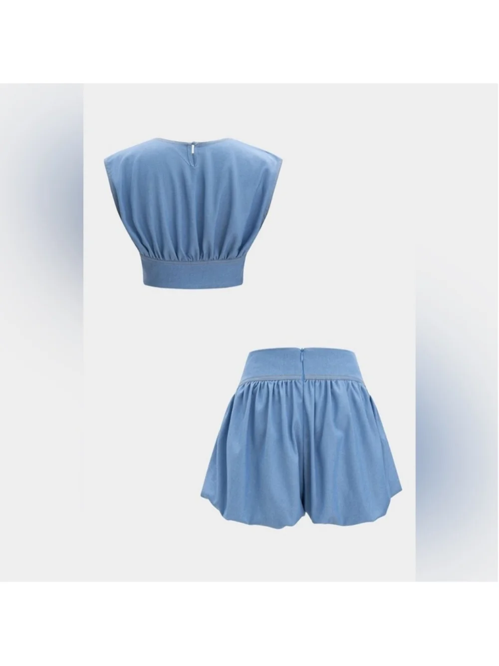 Micas denim look bubble shorts crop top set S Ma2